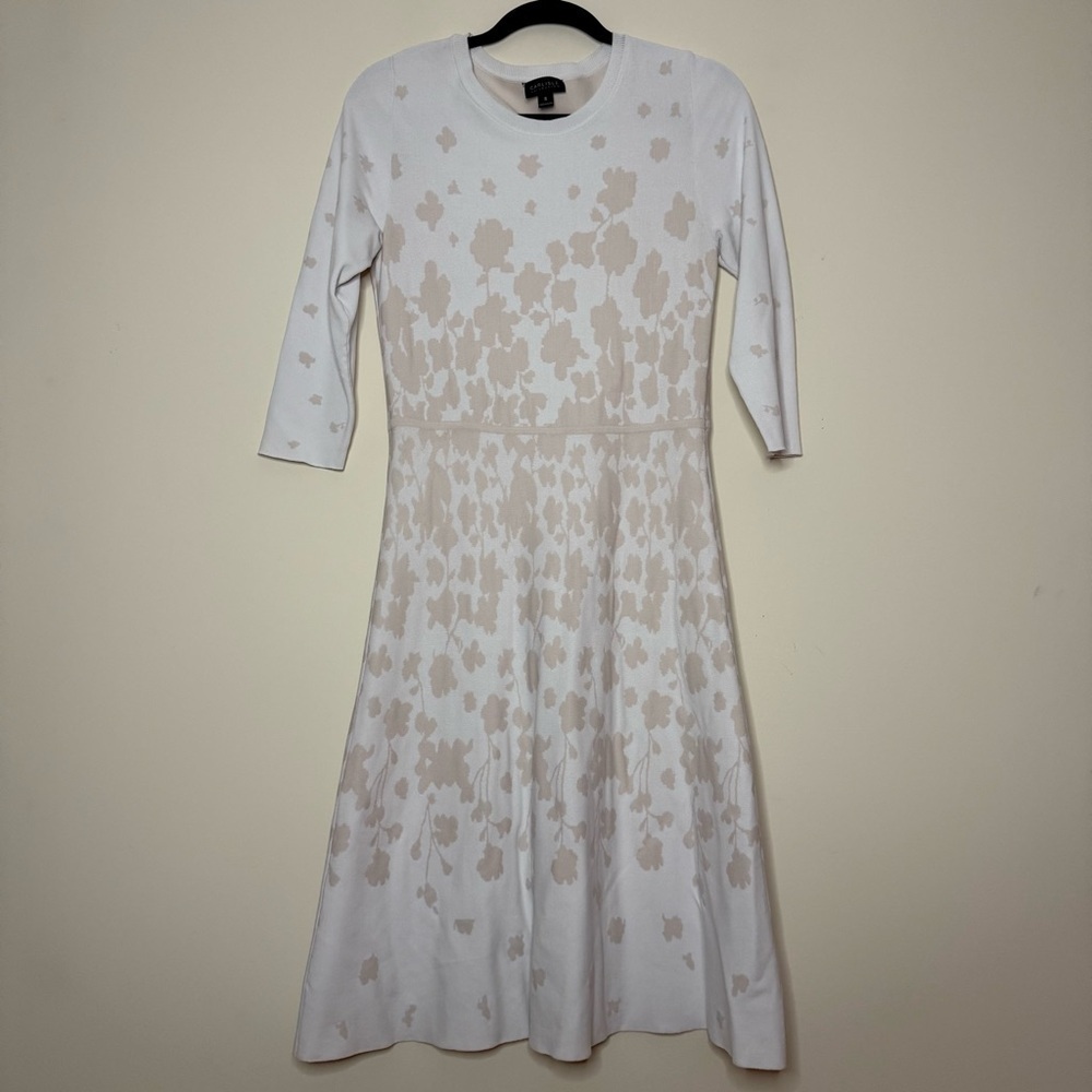 CARLISE COLLECTION Printed Floral Fit and Flare 3/4 Sleeve Stretch Knit Dress